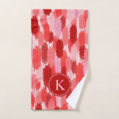 赤いピンクの抽象芸術ブラシストロークのパターンモノグラム バスタオルセット (ハンドタオル)