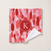 赤いピンクの抽象芸術ブラシストロークのパターンモノグラム バスタオルセット (ウォッシュタオル)