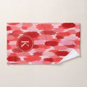 赤いピンクの抽象芸術ブラシストロークのパターンモノグラム バスタオルセット (ハンドタオル)