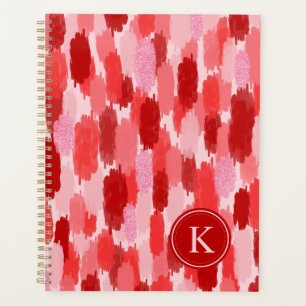 赤いピンクの抽象芸術ブラシストロークのパターンモノグラム プランナー手帳