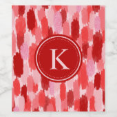 赤いピンクの抽象芸術ブラシストロークのパターンモノグラム ワインラベル (シングルラベル)