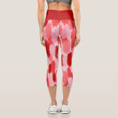 赤いピンクの抽象芸術ブラシストロークパターン カプリレギンス (裏面)