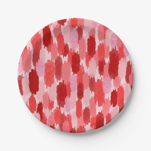 赤いピンクの抽象芸術ブラシストロークパターン ペーパープレート (正面)