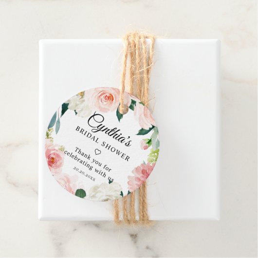 赤いピンクの植物性ブライダルシャワーありがとう フェイバータグ (インサイチュ)