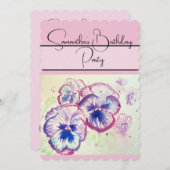 赤いピンクの水彩画のバラの花 招待状 (正面/裏面)