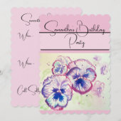 赤いピンクの水彩画のバラ ローズ 花 招待状 (正面/裏面)