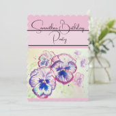 赤いピンクの水彩画のバラ ローズ 花 招待状 (スタンド正面)