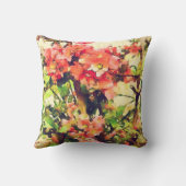 赤いピンクの水彩花柄パターン1 クッション (裏面)