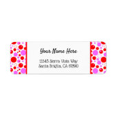 赤いピンクの水玉模様と円の編集可能なリターン ラベル (正面)