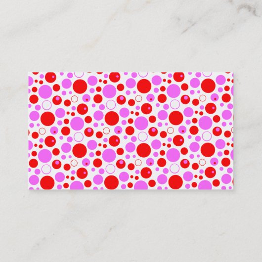 赤いピンクの水玉模様と円を編集可能 名刺 (裏面)
