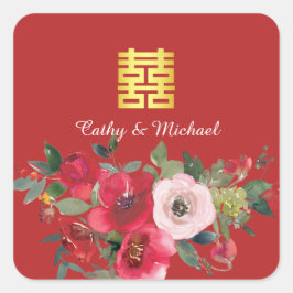 赤いピンクの水色のフローラモダンの2倍の幸せ スクエアシール