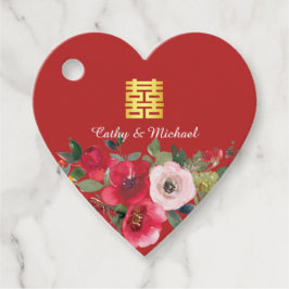 赤いピンクの水色のフローラモダンの2倍の幸せ フェイバータグ