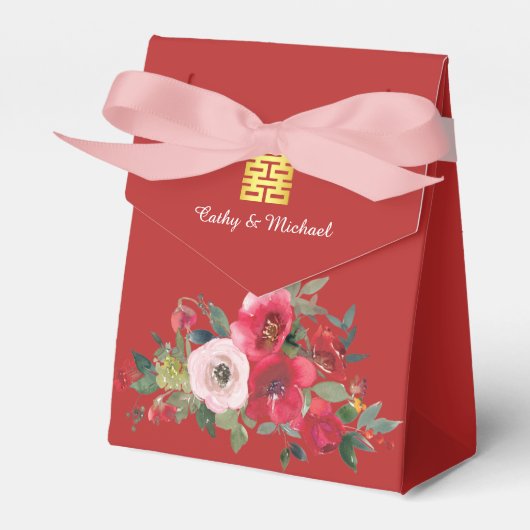 赤いピンクの水色のフローラモダンの2倍の幸せ フェイバーボックス (正面サイド)