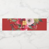 赤いピンクの水色のフローラモダンの2倍の幸せ ペットボトルラベル (シングルラベル)