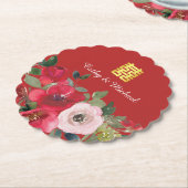 赤いピンクの水色のフローラモダンの2倍の幸せ ペーパーコースター (アングル)