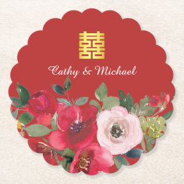 赤いピンクの水色のフローラモダンの2倍の幸せ ペーパーコースター