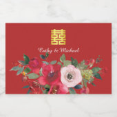 赤いピンクの水色のフローラモダンの2倍の幸せ リキュールボトルラベル (シングルラベル)