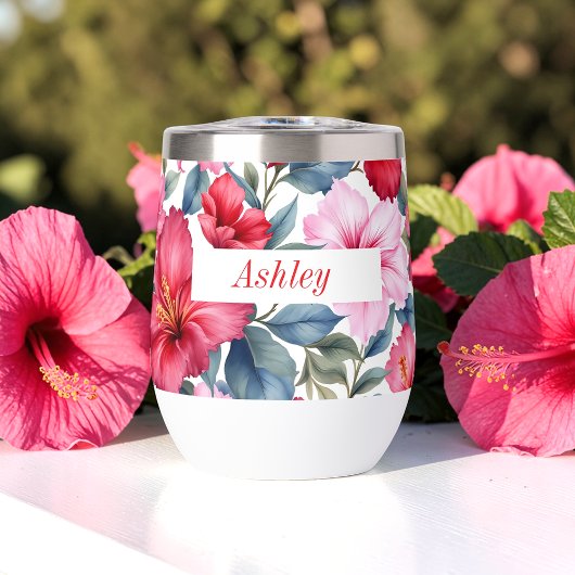 赤いピンクの水色ハイビスカスの花