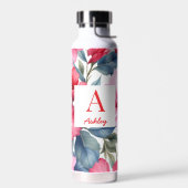 赤いピンクの水色ハイビスカスの花 ウォーターボトル (左面)