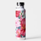 赤いピンクの水色ハイビスカスの花 ウォーターボトル (右面)