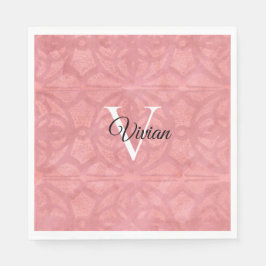 赤いピンクの水色モノグラム名 スタンダードランチョンナプキン