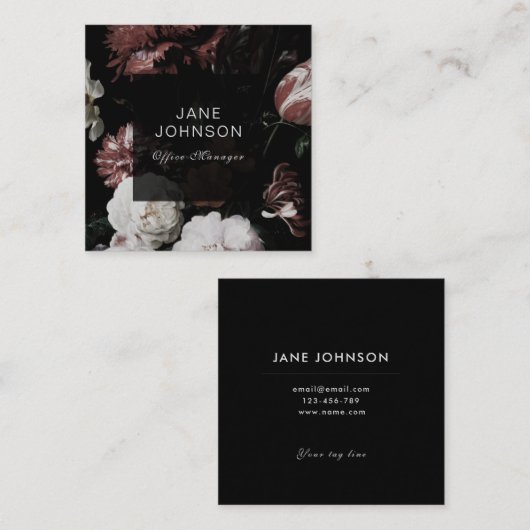 赤いピンクの白く暗い花の不機嫌な名刺 スクエア名刺 (正面/裏面)