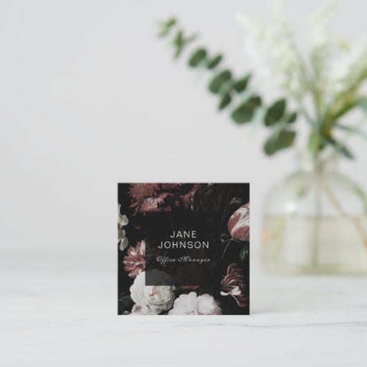 赤いピンクの白く暗い花の不機嫌な名刺 スクエア名刺 (スタンド正面)