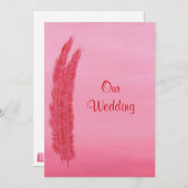 赤いピンクの羽、私たちの結婚式の招待 招待状 (正面/裏面)
