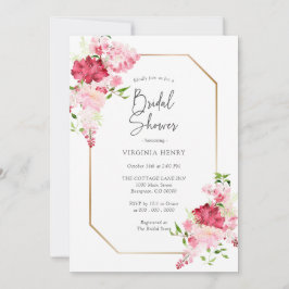 赤いピンクの花のブライダルシャワー招待状 招待状