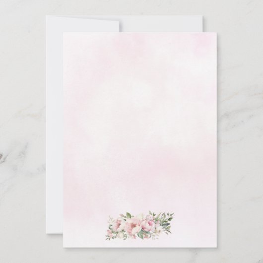 赤いピンクの花のプリンセスガウンのドレスキンセアネラ 招待状 (裏面)