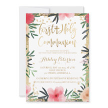 赤いピンクの花の金の縁取り 初領聖体礼拝