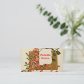 赤いピンクの花を持つヴィンテージのカスタム枝 名刺 (スタンド正面)