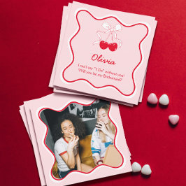 赤いピンクの花嫁の介添えをお願いするカード 招待状