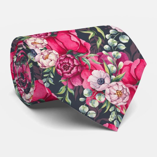 赤いピンクの花 ネクタイ (ロール)