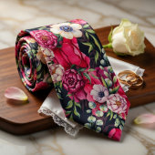 赤いピンクの花 ネクタイ