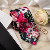 赤いピンクの花 ネクタイ