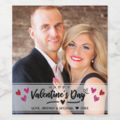 赤いピンクの落書きハートバレンタインデーの写真 ワインラベル (シングルラベル)