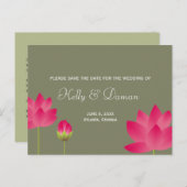 赤いピンクの蓮の花モダンは緑の日付以外 案内ポストカード (正面/裏面)