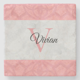 赤いピンクろうけつ染めとグレーの水モノグラムの色N ストーンコースター