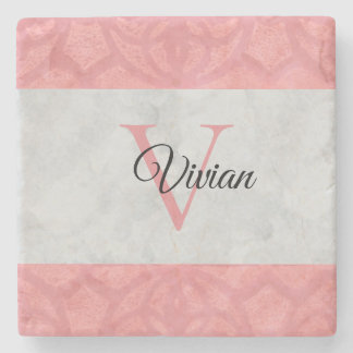 赤いピンクろうけつ染めとグレーの水モノグラムの色N ストーンコースター