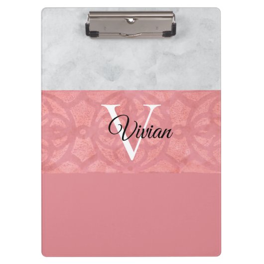 赤いピンクろうけつ染めと灰色の水モノグラムの色 クリップボード (正面)