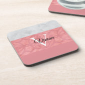 赤いピンクろうけつ染めと灰色の水モノグラムの色 コースター (左側)