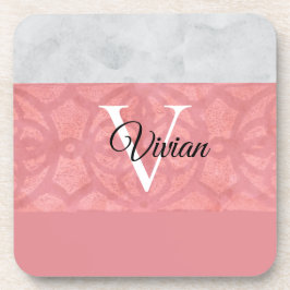 赤いピンクろうけつ染めと灰色の水モノグラムの色 コースター