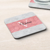 赤いピンクろうけつ染めと灰色の水モノグラムの色 コースター (左側)