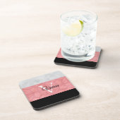 赤いピンクろうけつ染めと灰色の水モノグラムの色 コースター (右側)