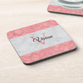赤いピンクろうけつ染めと灰色の水モノグラムの色 コースター (左側)