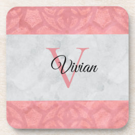 赤いピンクろうけつ染めと灰色の水モノグラムの色 コースター