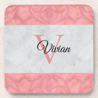 赤いピンクろうけつ染めと灰色の水モノグラムの色 コースター