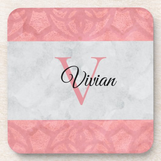 赤いピンクろうけつ染めと灰色の水モノグラムの色 コースター (正面)