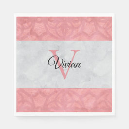 赤いピンクろうけつ染めと灰色の水モノグラムの色 スタンダードランチョンナプキン